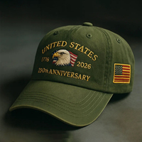 Gorra de Béisbol Patriótica del 250 Aniversario de EE. UU. con Bordado de Águila y Bandera, de Algodón Lavado, Visera Curva, Ajustable, para Uso Diario