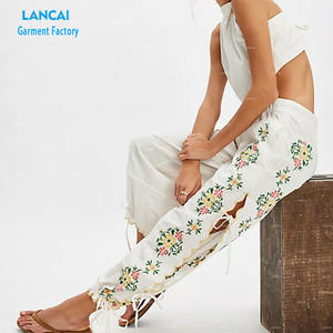 กางเกงผู้หญิงขาตรงกว้างผ้าฝ้ายทรงหลวมแบบลำลองผ้ายืดมีกระเป๋าข้างปรับได้ - Product Image 3