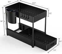 Étagère de rangement de cuisine en plastique, étagère de rangement coulissante pour armoire, organisateur sous l'évier à 2 niveaux avec panier coulissant