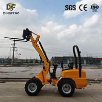 Dingfeng H180 4WD Mini Wheel Loader dengan Quick Hitch Pallet Fork dan Bucket, Loader Multifungsi untuk Pertanian