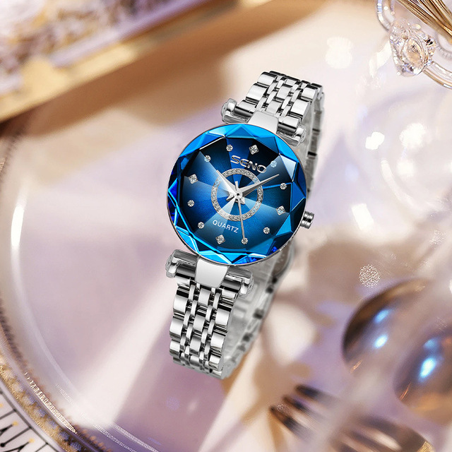 Popular SENO 042 Quartz Watch for Women Luxury Waterproof Fashion Watches Polyhedral Crystal Mirror Business Party Ladies Watch