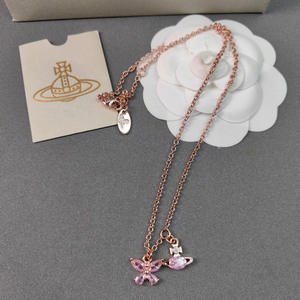 Nouvelle Collection Printemps-Été : Collier Tendance Reine Mère, Papillon Diamant Rose, Saturne Élégante, Chaîne de Clavicule Douce Vivienne pour Femme - Product Image 2