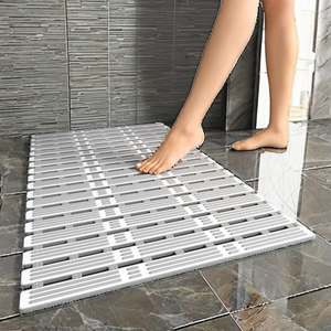 Easy Clean Anti-Fall Wave Pattern <strong>Bath</strong> <strong>Mat</strong> Quick-Dry Eco-Friendly TPE Drain Holes Square Machine Made <strong>White</strong> Dark Grey - Product Image 3