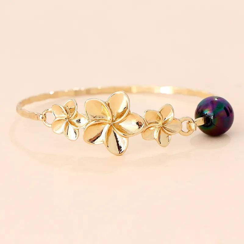 Hawaiian Bangles Bracelets personalized Style Jewelry Pearl Flower Bangles Jewelry Gold Plated Filled Bracelets Wholesale