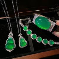 Boucles d'oreilles, colliers et bracelets personnalisés scintillants avec pendentif en pierre verte sculptée et perle, cadeau élégant pour femme, vente chaude