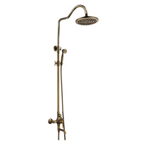 Robinet de douche mural rétro de luxe en bronze antique tout cuivre à double poignée avec fonction eau chaude/froide