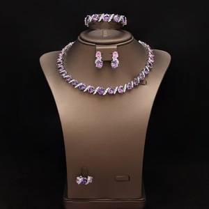 Ensemble de bijoux de luxe plaqué or 18 carats, collier et boucles d'oreilles géométriques, bracelet, bague, zircon de haute qualité, deux couleurs - Product Image 3