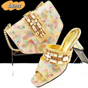 2024 para venta al por mayor Polvo azul diseño italiano mujeres africanas fiesta elegante moda lujo plataforma tacones altos zapatos bolsa conjunto - Product Image 5