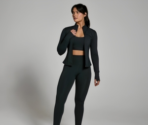 Full Sleeve Stand Neck Zipper Front Solid Color Yoga Top Active Stretch Seamless Sportwear Women's <b>Workout</b> <b>Jacket</b> - Product Image 2