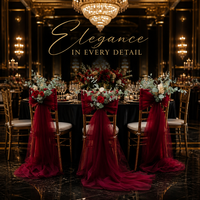 Rideau de fond décoratif en tulle polyester rouge bordeaux pour chaise, idéal pour mariages, fêtes, anniversaires et banquets - Meilleure vente