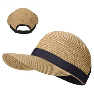 夏季遮阳帽纸草帽可折叠软纸草帽棒球帽遮阳帽女式遮阳帽旅游沙滩