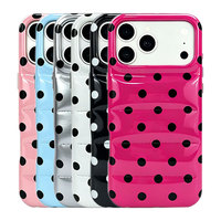 Coque de téléphone matelassée antichoc effet doudoune, rose vif brillant et noir à pois, pour iPhone 15 16 17 Pro Max 18 Pro Max