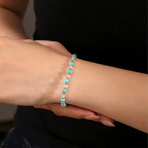 S925 <b>Silver</b> 18K Gold Plated Natural Turquoise Crystal <b>Beads</b> Versatile Sophisticated Women's <b>Bracelet</b>-Fashion Bangles - Product Image 4