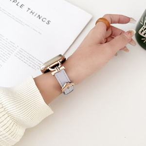 Correa de reloj Upro elegante para mujer, de cuero genuino, para Apple Watch S10 42mm 46mm, hebilla en forma de D de acero, correa de cuero delgada - Product Image 5