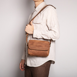 Nouveau sac pour homme en cuir Crazy Horse rétro, sac à bandoulière en cuir véritable pour homme, grande capacité, petit sac carré - Product Image 4