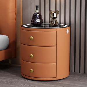 <strong>Round</strong> Luxury Smart Bedroom <strong>Bedside</strong> <strong>Table</strong>, 3 Drawer Wooden Nightstand with Wireless Charging &amp; USB Charging - Product Image 6