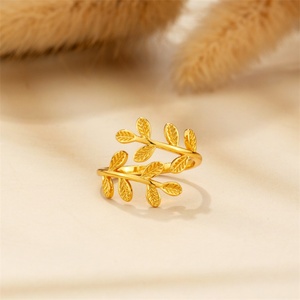 Anillo de Hoja Chapado en Oro Popular, Anillo Ajustable de Acero Inoxidable - Product Image 2