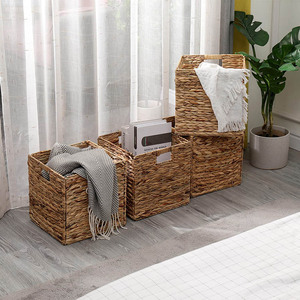 Panier de rangement en <span class=keywords><strong>osier</strong></span>, paniers cubiques pliables, tissés à la main en jacinthe d'eau, boîte de rangement pour le linge avec poignée - Product Image 4