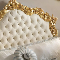 Juego de Cama King Size de Lujo para Villa, con Decoración de Hojas Doradas, Estilo Clásico Francés, Madera Preciosa, Sofá Cama Doble