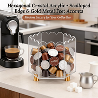 Organisateur de dosettes de café en acrylique avec pieds en métal doré, grande capacité, support de rangement pour capsules de café sur comptoir pour cuisine et bureau
