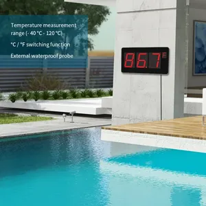 Thermomètre mural numérique extérieur avec capteur de température, commutateur Celsius/Fahrenheit, alarme de surchauffe pour piscine - Product Image 5