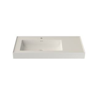 Maydon elegante lavabo blanco mate de superficie sólida fregadero rectangular montado en la pared con desbordamiento para uso en encimera de baño - Product Image 1