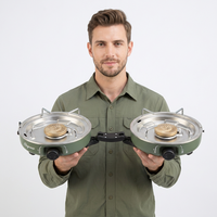 Réchaud de camping pliable à 2 brûleurs au propane pour le camping, le jardin et réchaud à gaz portable avec ensemble de cuisine et sac de transport
