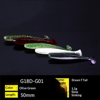 LUTAC Leurre souple artificiel Ver bicolore Dream T-Tail avec hameçon jig head et montage Texas Rig pour Black-bass et Poisson mandarin 1.1G 50MM