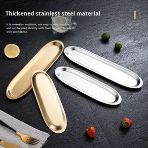 Plateau ovale durable en <span class=keywords><strong>acier</strong></span> inoxydable pour crevettes, boulettes de bœuf, sushis, barbecues, et snacks créatifs – Vaisselle de table pour fondue - Product Image 1