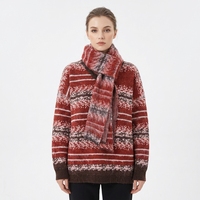 Pull tricoté ample vintage pour femme, tissé à la main, couleur rouge Noël, avec écharpe, idéal pour l'automne/hiver – Vente directe au meilleur prix