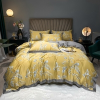 Parures de lit d'été Super King Size, vente chaude d'usine, housse de couette en fibre de lyocell jaune, motif végétal, draps durables