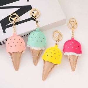 Cute Creative Ice Cream Shape Keychain Colorful PU Leather <b>Bag</b> Charm Decorative <b>Key</b> <b>Ring</b> for Women Girls - Product Image 1