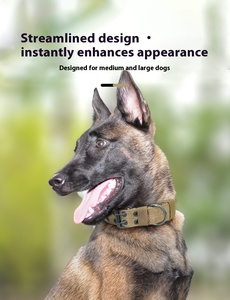 Collier de chien à poils dorés de taille moyenne Collier tactique pour animaux de compagnie Corde de marche souple à dégagement rapide <span class=keywords><strong>Rivet</strong></span> en polyester durable en <span class=keywords><strong>cuir</strong></span> véritable - Product Image 6