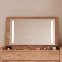 Coiffeuse convertible tout-en-un en chêne massif blanc écologique avec miroir éclairé pour petite chambre