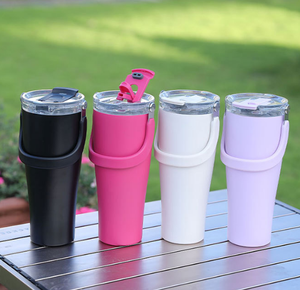 Vaso de viaje de acero inoxidable de lujo 2026 al por mayor, taza de café aislada con logotipo personalizado, tapa y asa plegable para coche - Product Image 2