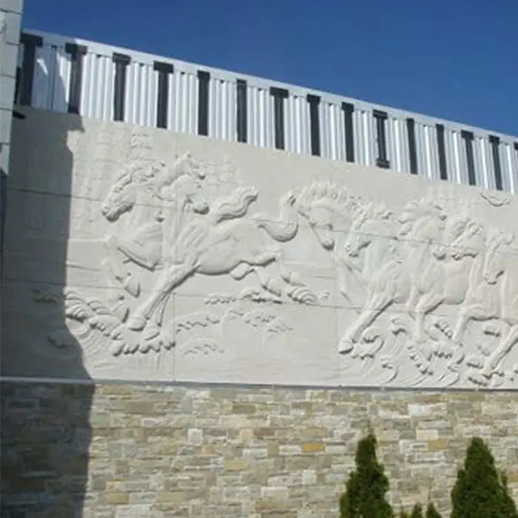 Large Outdoor Decor White Marble Horse Relief Mural