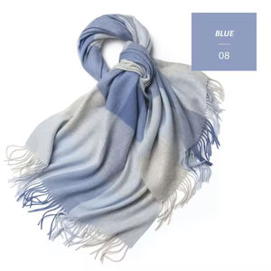 ผ้าพันคอผสมขนสัตว์ลายสก๊อตสีน้ำเงิน ผ้าคลุมไหล่ลายตารางนุ่ม อุ่น ระบายอากาศได้ดี ผ้าพันคอหลากสีพร้อมขอบพู่ - Product Image 1