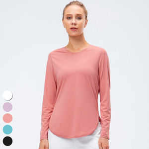 Vente en gros de vêtements pour femmes résistant au soleil UPF50 + t-shirt d'entraînement <span class=keywords><strong>anti</strong></span>-<span class=keywords><strong>UV</strong></span> t-shirt de sport ample à manches longues chemise de yoga haut de fitness pour les femmes - Product Image 1