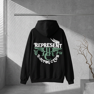 Sudadera con Capucha Negra para Hombre Represent Racing Club, Corte Regular, Algodón French Terry, Estampado Trasero, Ropa Casual de Otoño - Product Image 3