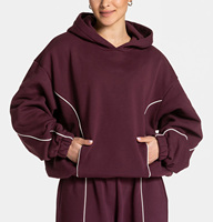 Sweat-shirt oversize en coton 100% avec logo personnalisé, coutures contrastées, patchwork, coupe ample, design décontracté, sweat-shirt à capuche court pour femmes et hommes