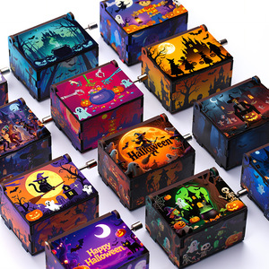 Boîte à musique à manivelle sur le thème d'Halloween, sorcière, fantôme, citrouille, peinte, pour décoration et cadeau - Product Image 1