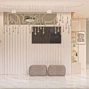 ชั้นวางสินค้าแนวตั้งสำหรับร้านเสริมสวยหรูหรา ตกแต่งด้วยไม้เคลือบสีอบ สำหรับจัดแสดงผลิตภัณฑ์ดูแลผิวและเครื่องสำอาง - Product Image 5