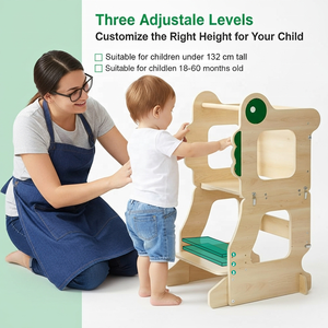 Nuevo producto caliente Little <span class=keywords><strong>Dinosaur</strong></span> Baby Learning Tower Pino natural Seguro y saludable Torre de aprendizaje plegable Juego de mesa y silla - Product Image 2