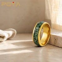 Bague en tungstène plaqué or 8 mm avec incrustation de pierre mousse, profil bombé, pour homme et femme, alliance de mariage, usage quotidien