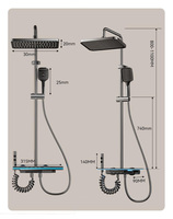 Ensemble de douche de salle de bain gris à noyau de valve en céramique en aluminium contemporain mitigeur mural 4 modes touches de piano ensemble de douche