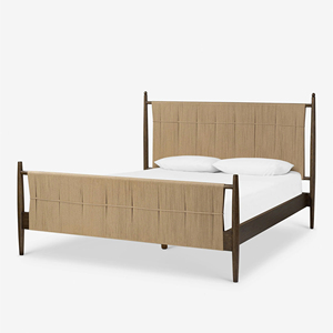 Mid-Century Modern Bobbin <b>Bed</b> <b>Frame</b> Bedroom Set with Nightstands & Dresser Solid Wood Upholstered Headboard Furniture Set - Product Image 3