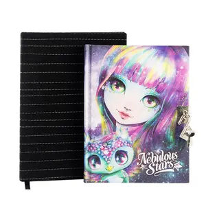 Custom hard cover felt cover/velvet cover notebook/book/diary with lock for children adult Glitter UV coating school supplies