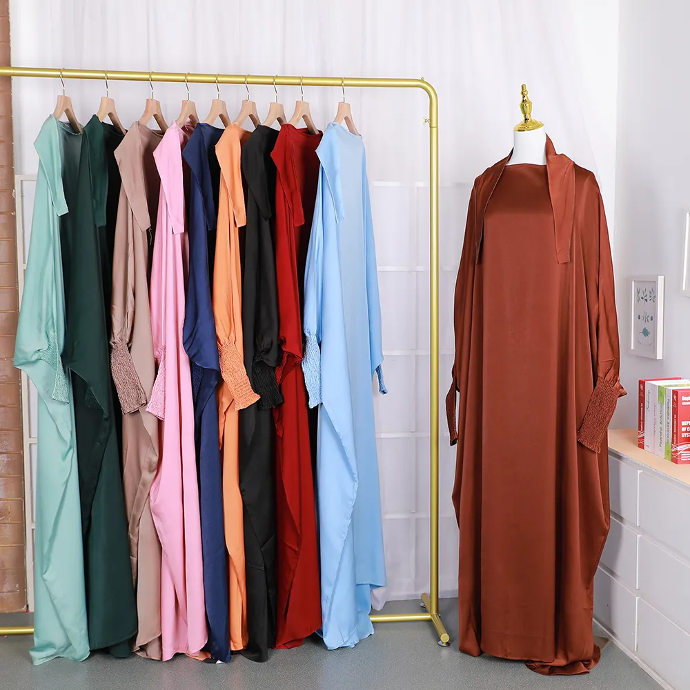 Venta caliente cubierta completa modesto Khimar Hijab Abaya vestido de oración Chador Eid Ramadán Color sólido una pieza Jilbab Abaya