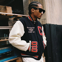 Veste en cuir pour homme, style streetwear, avec logo personnalisé, patchwork graphique, broderie chenille, veste de baseball varsity, veste bomber, veste letterman, hiver