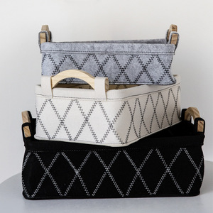 Panier de rangement en feutre personnalisé pour bureau, cosmétiques, maquillage, sous-vêtements, chaussettes, <span class=keywords><strong>soutien</strong></span>-<span class=keywords><strong>gorge</strong></span>, avec poignée en bois - Vente en gros - Product Image 1